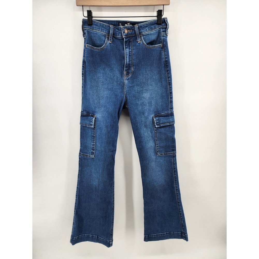 Hollister Highest Rise Soft Stretch Cargo Bootcut Jeans Dark Wash 5S W27 L29